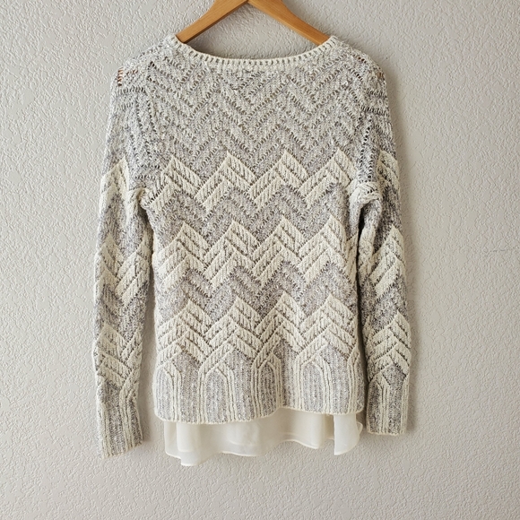 Lucky Brand grey white silver pointelle knit chiffon layered sweater - Picture 9 of 10
